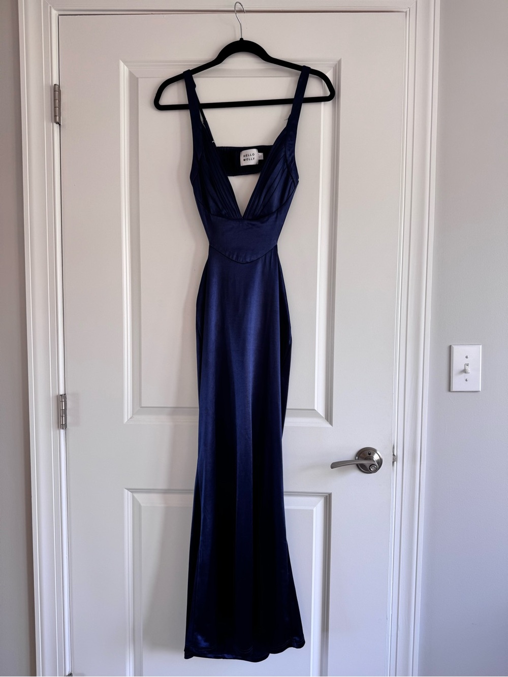 Hello Molly Navy Satin V-Neck Evening Dress Size 4